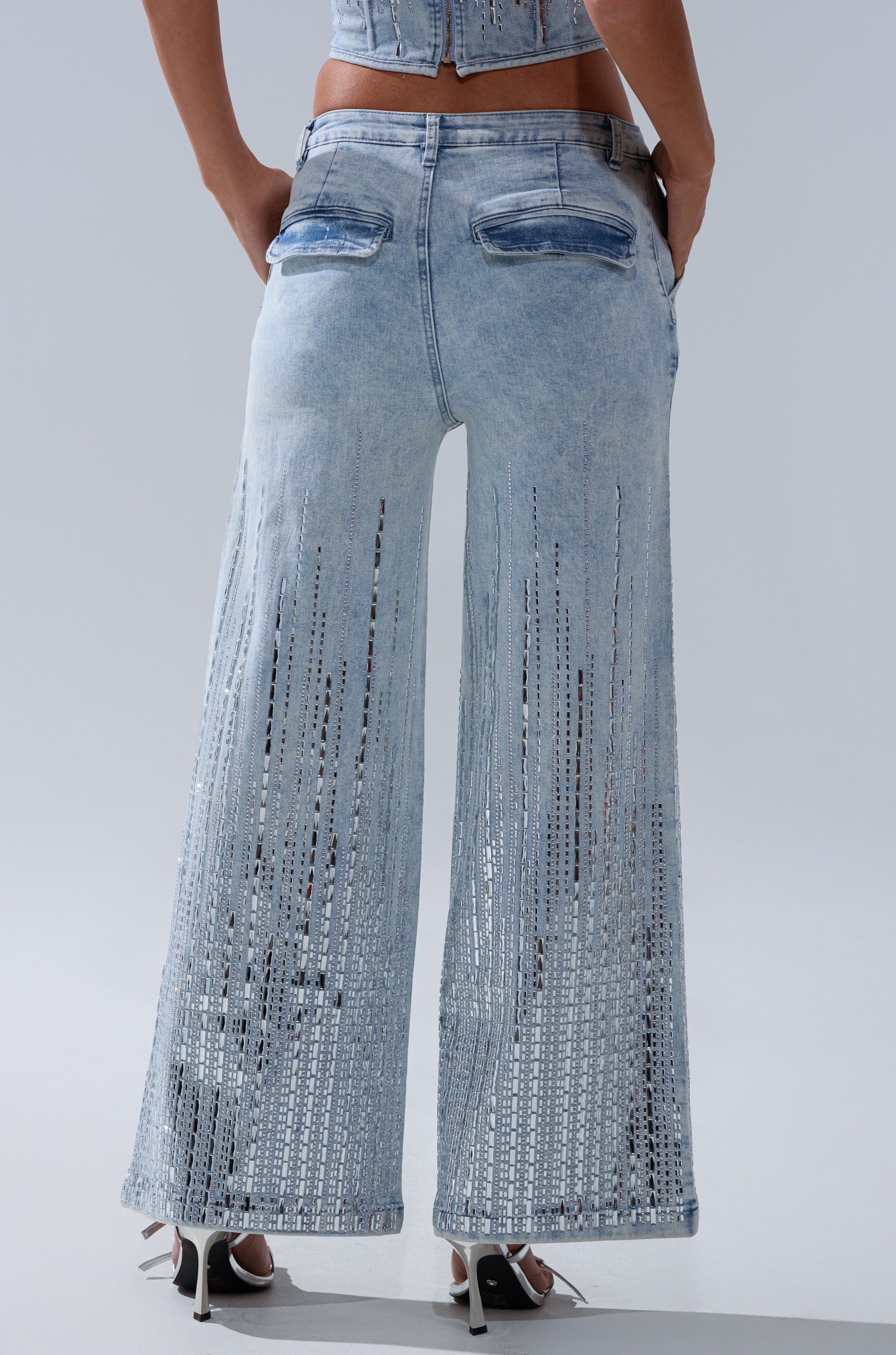 MILA EMBELLISHED FLARE PANT IN DENIM