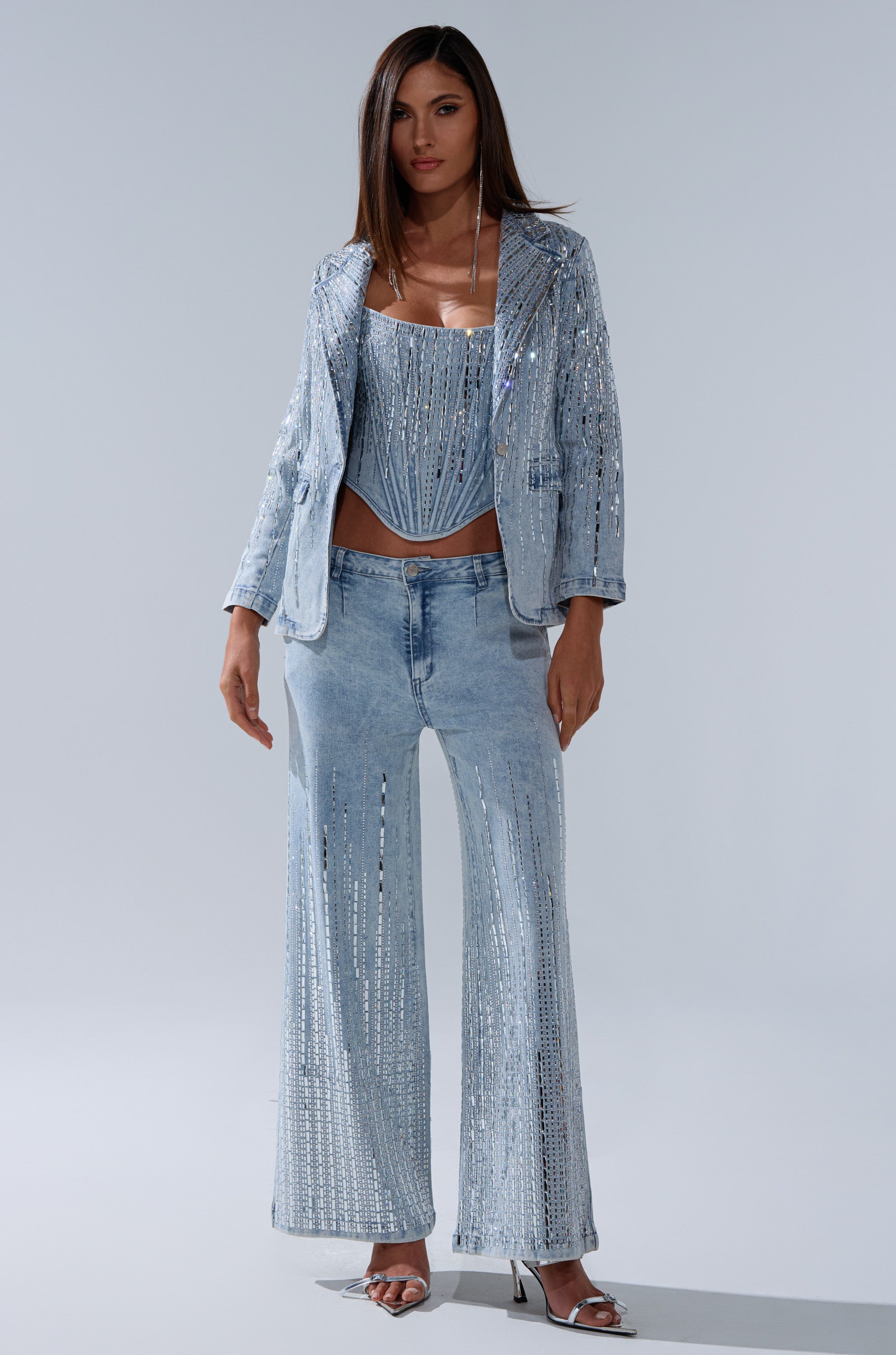MILA EMBELLISHED FLARE PANT IN DENIM