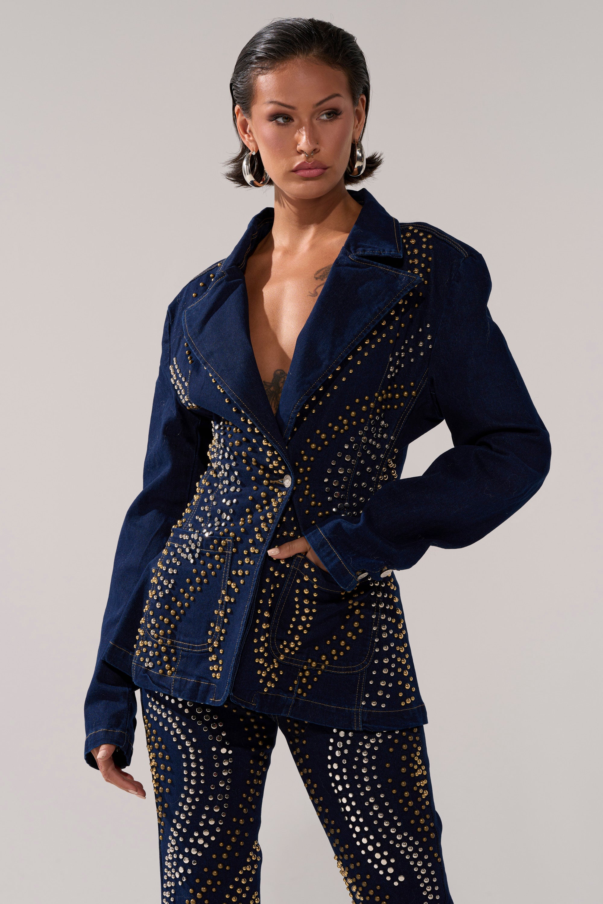 CHEYENNE STUDDED DENIM BLAZER