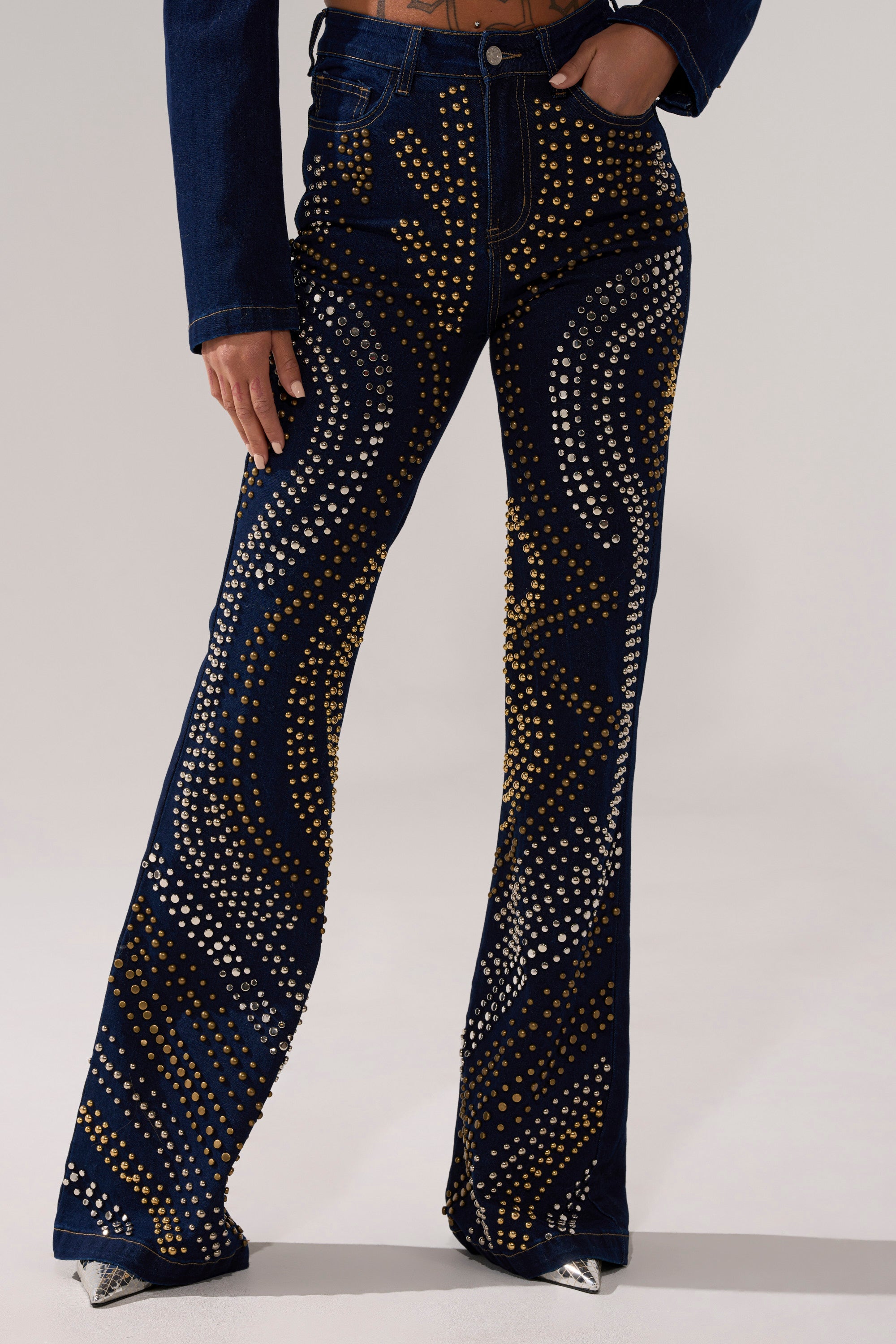 CHEYENNE STUDDED FLARE DENIM