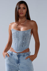 MILA EMBELLISHED CORSET IN DENIM