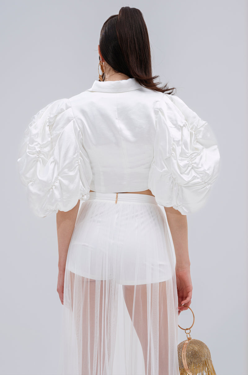 HERE FOR A GOOD TIME RUFFLE SLEEVE BLAZER