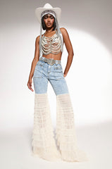 LOOK AT ME GO DENIM PANT WITH RUFFLE BOTTOM