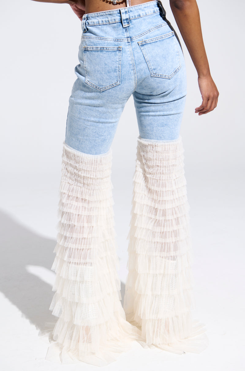 LOOK AT ME GO DENIM PANT WITH RUFFLE BOTTOM