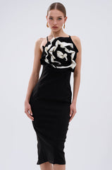 MAYBE SOMEDAY MIDI DRESS WITH FLOWER APPLIQUE