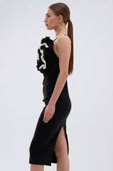 MAYBE SOMEDAY MIDI DRESS WITH FLOWER APPLIQUE