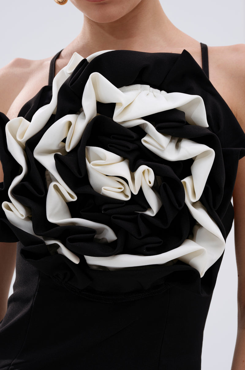 MAYBE SOMEDAY MIDI DRESS WITH FLOWER APPLIQUE