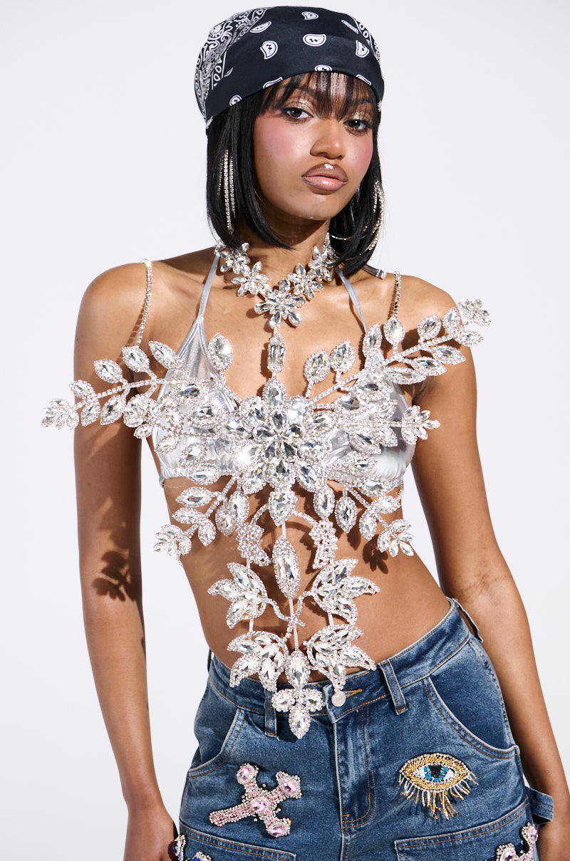 BLINDED BY THE LIGHTS RHINESTONE TOP