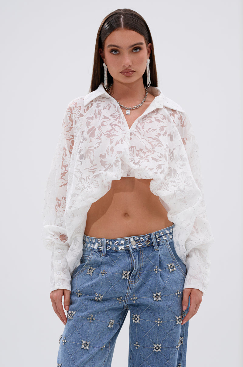 JACKIE RHINESTONE CROP BLOUSE