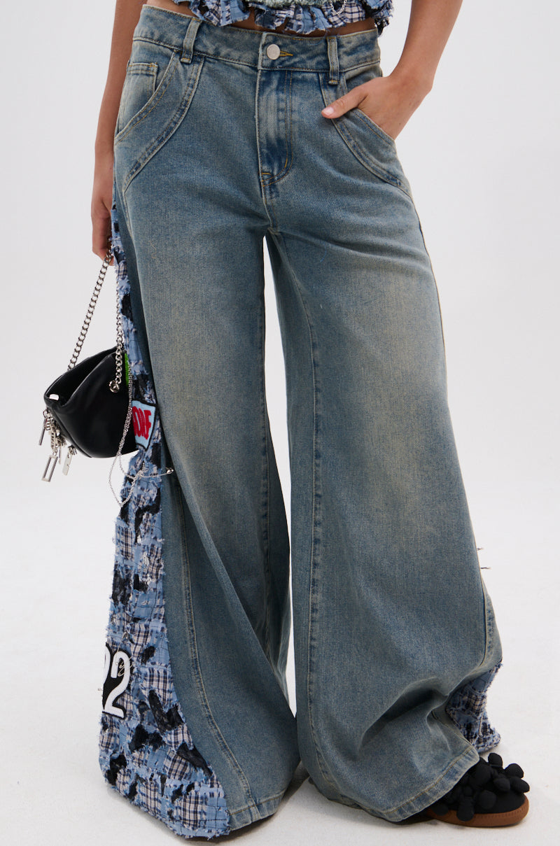 ON POINT PLAID EMBELLISHED DENIM PANT