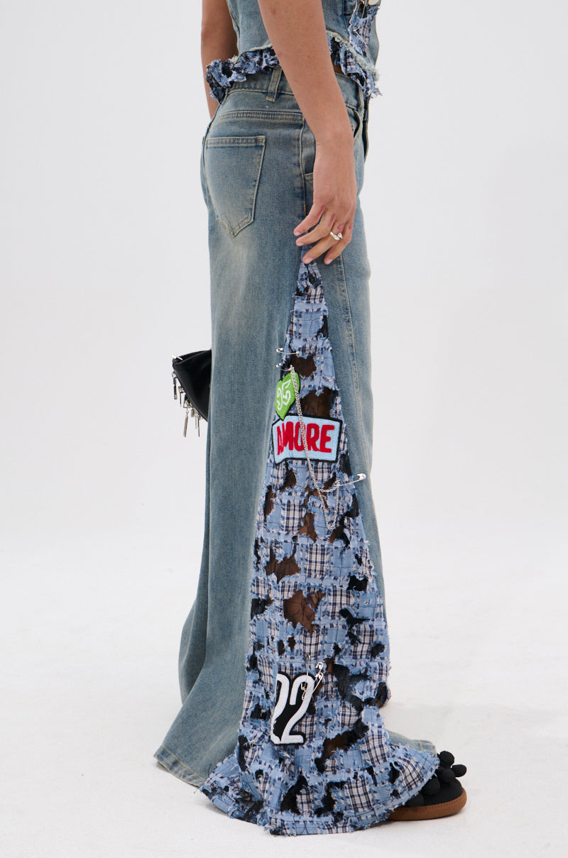 ON POINT PLAID EMBELLISHED DENIM PANT