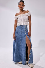 TIFFANY BLUE DENIM MAXI SKIRT