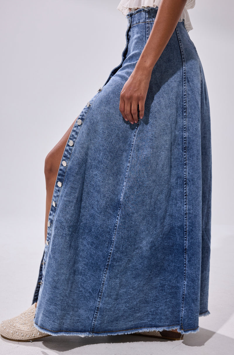 TIFFANY BLUE DENIM MAXI SKIRT