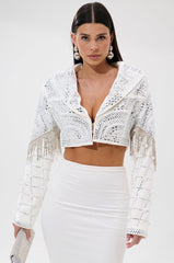DIRTY MARTINI EMBELLISHED BLAZER IN WHITE