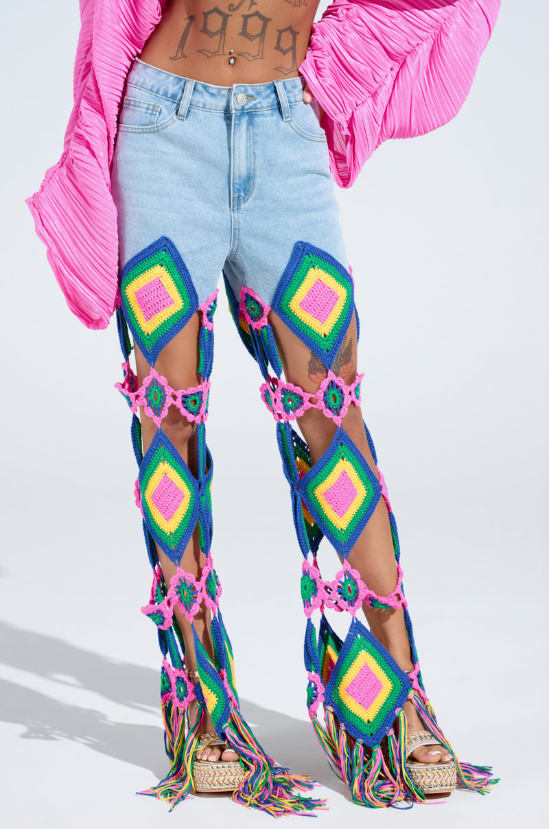 OUT OF OFFICE CROCHET DENIM JEANS