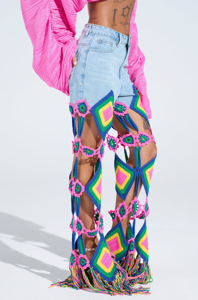 OUT OF OFFICE CROCHET DENIM JEANS