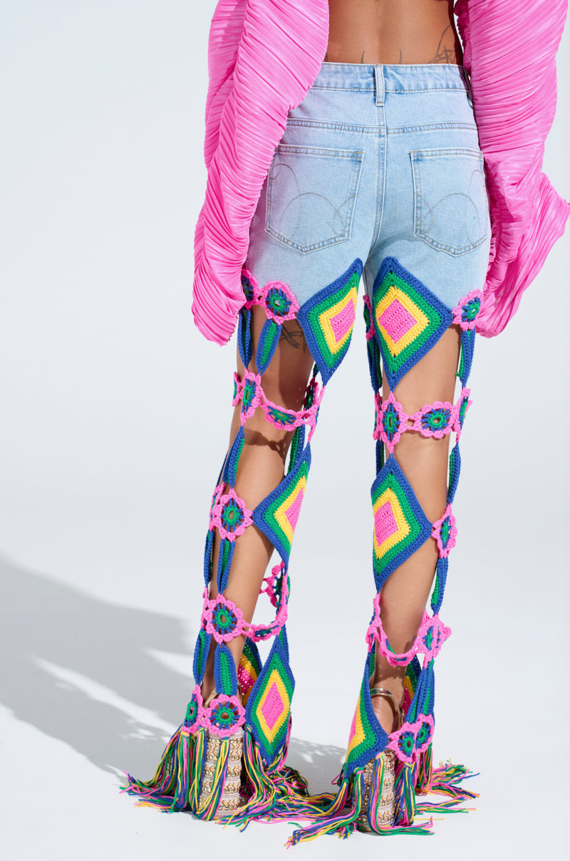 OUT OF OFFICE CROCHET DENIM JEANS