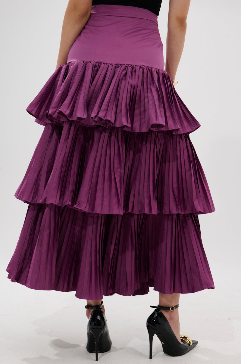 DANCE AROUND WITH ME PLEATED MAXI SKIRT IN PLUM