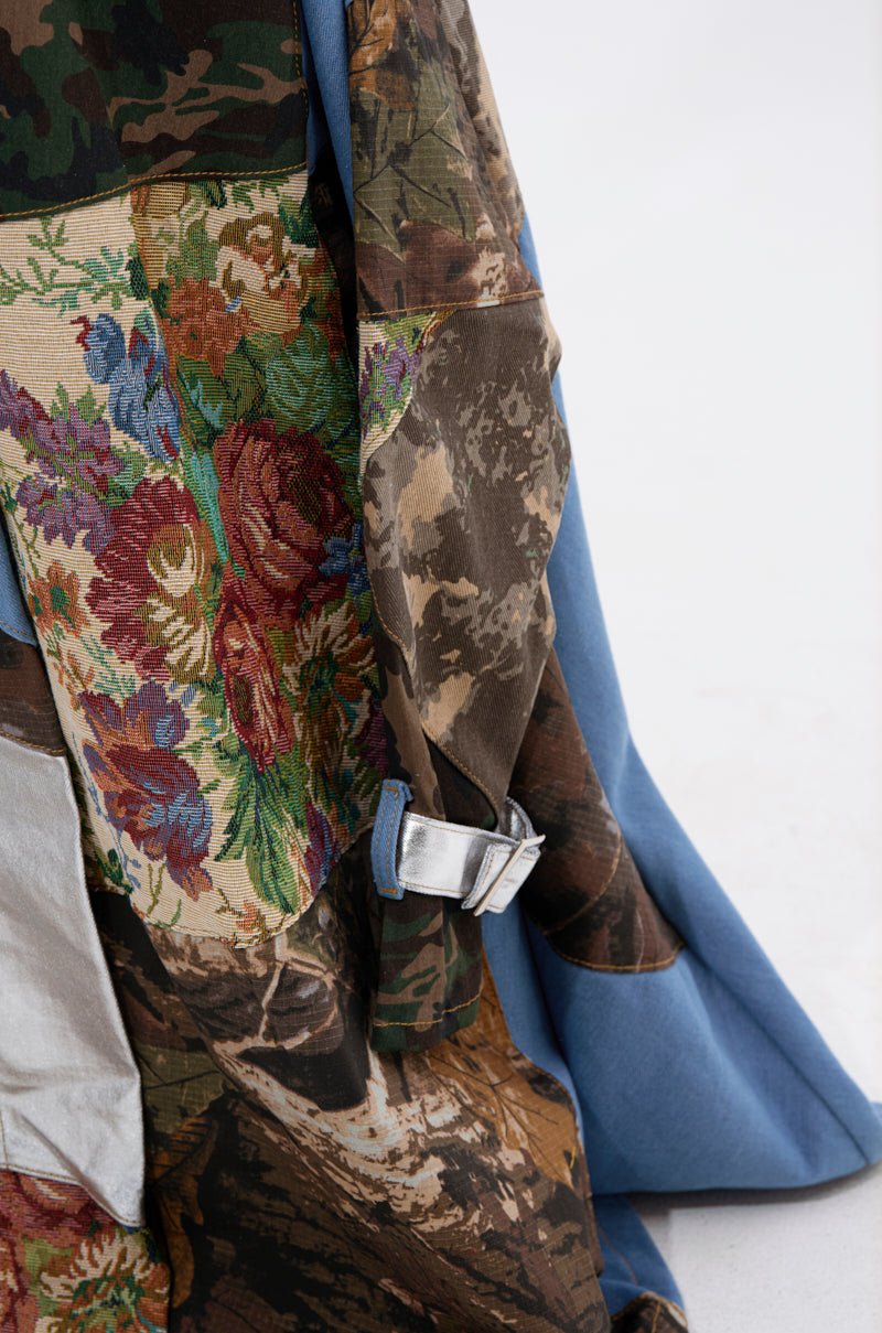 STRAPLESS TRENCH MAXI DRESS WITH PATCHWORK DETAIL