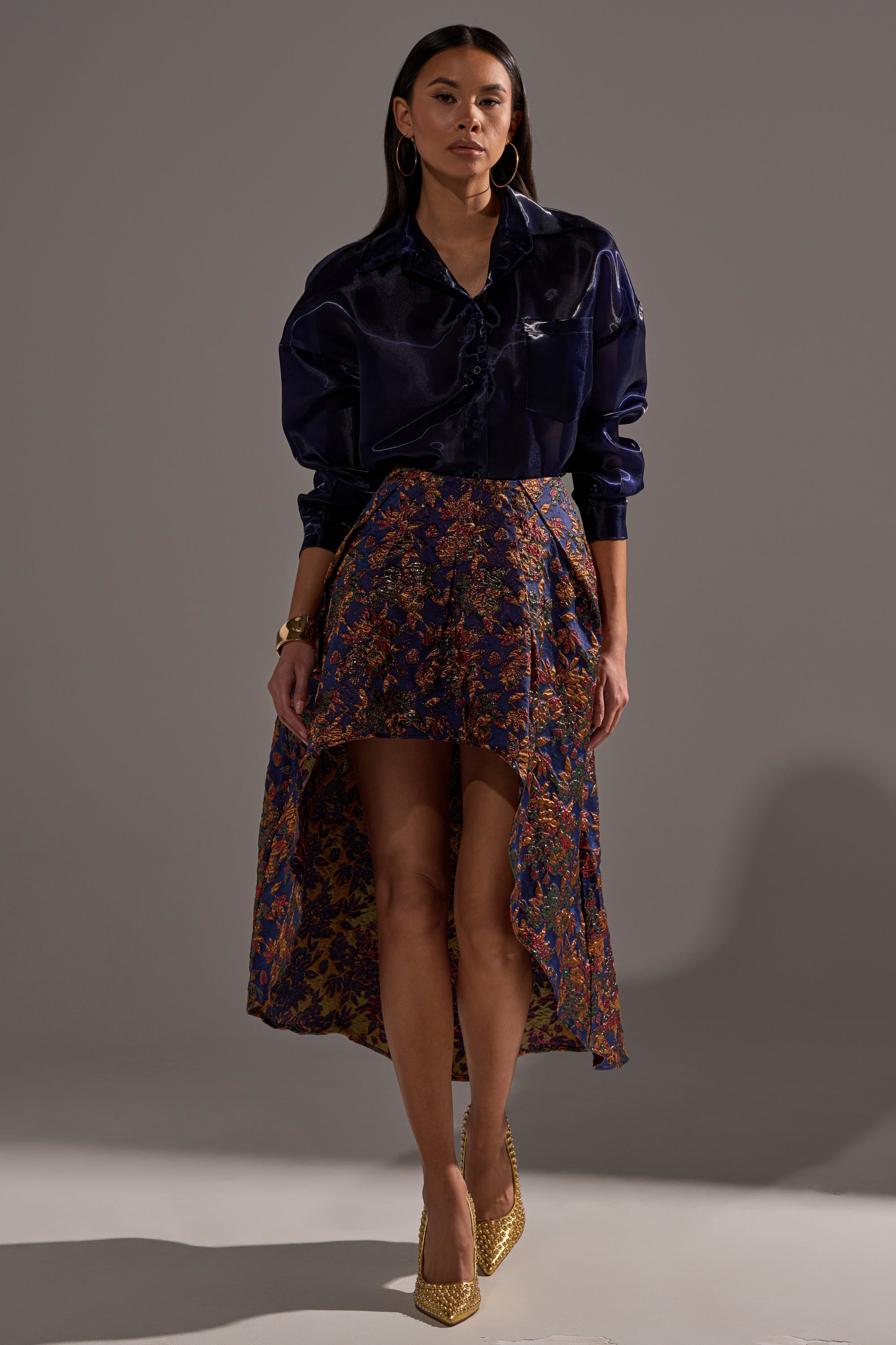 STAR OF THE NIGHT BROCADE MIDI SKIRT