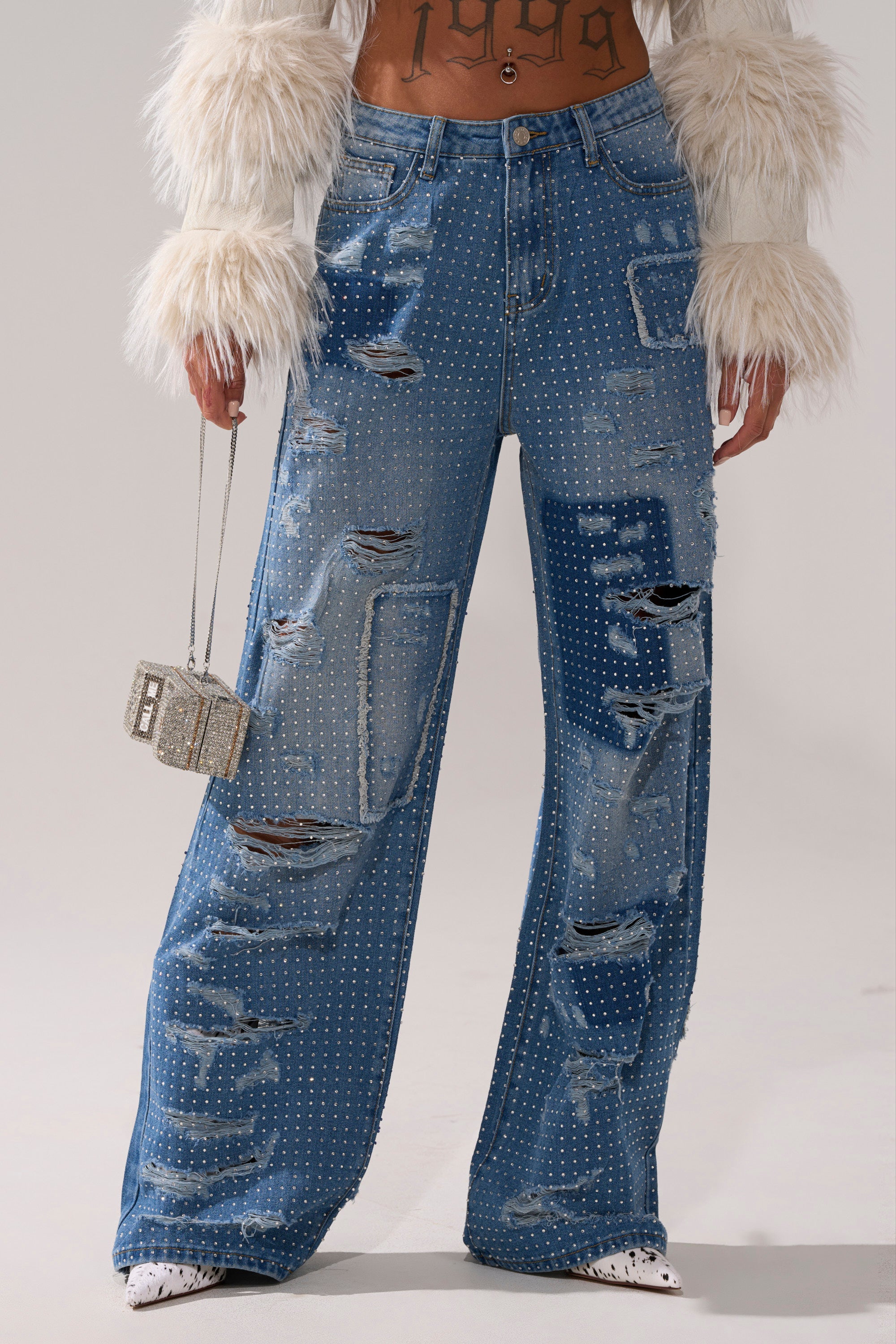 LAY IT LOW RHINESTONE RELAXED DENIM