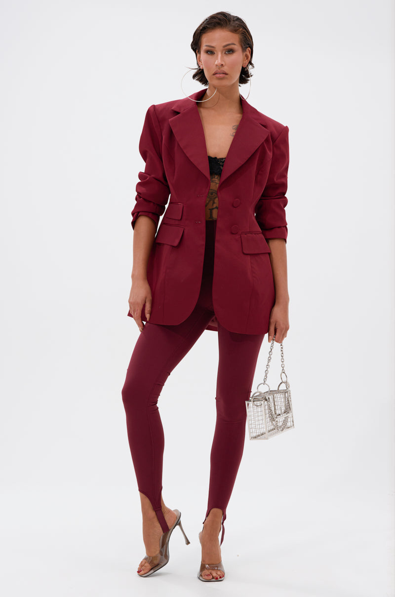 DRIVE ME CRAZY STIRRUP LEGGING IN BURGUNDY