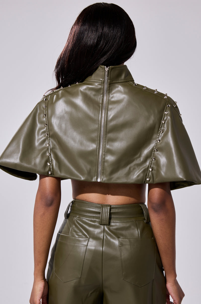 STUDDED FAUX LEATHER CAPE