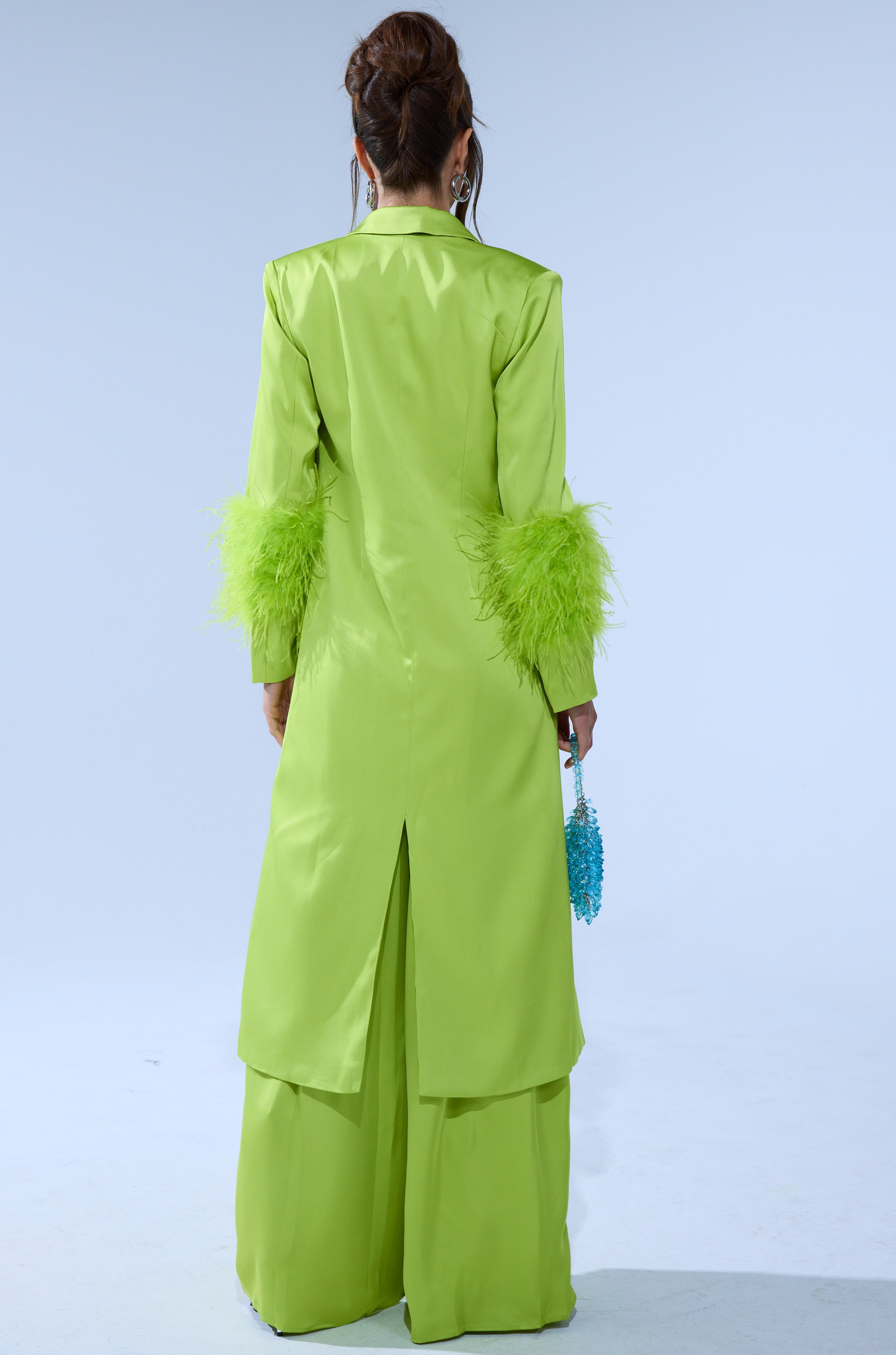 CHARTREUSE FEATHER TRIM TRENCH