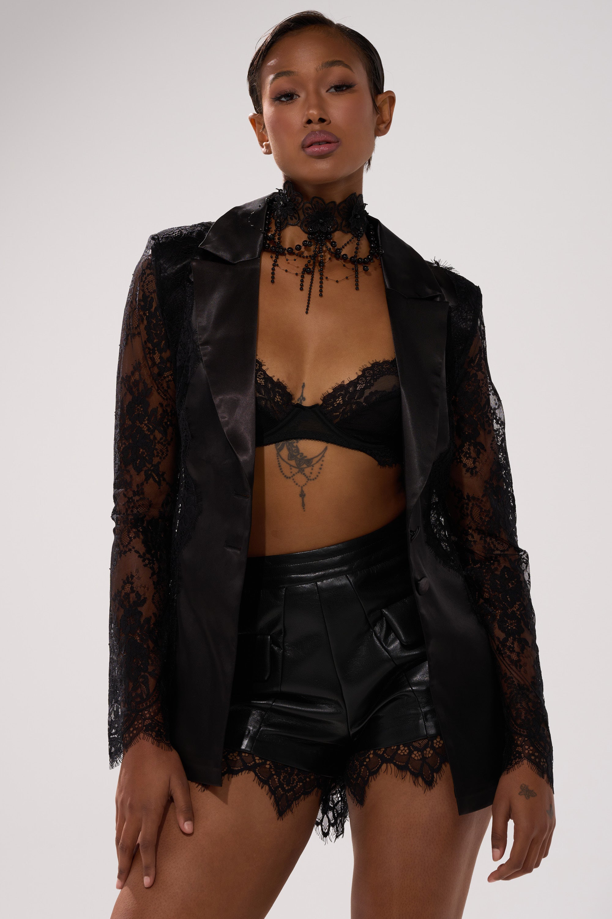 AU CONTRAIRE LACE SATIN BLAZER