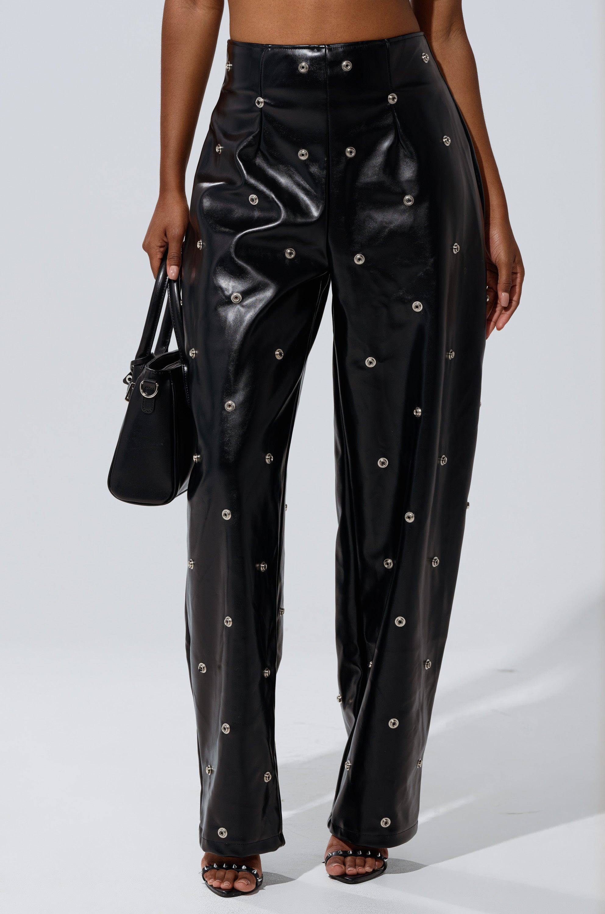 WORK IT BABY FAUX LEATHER BARREL PANT