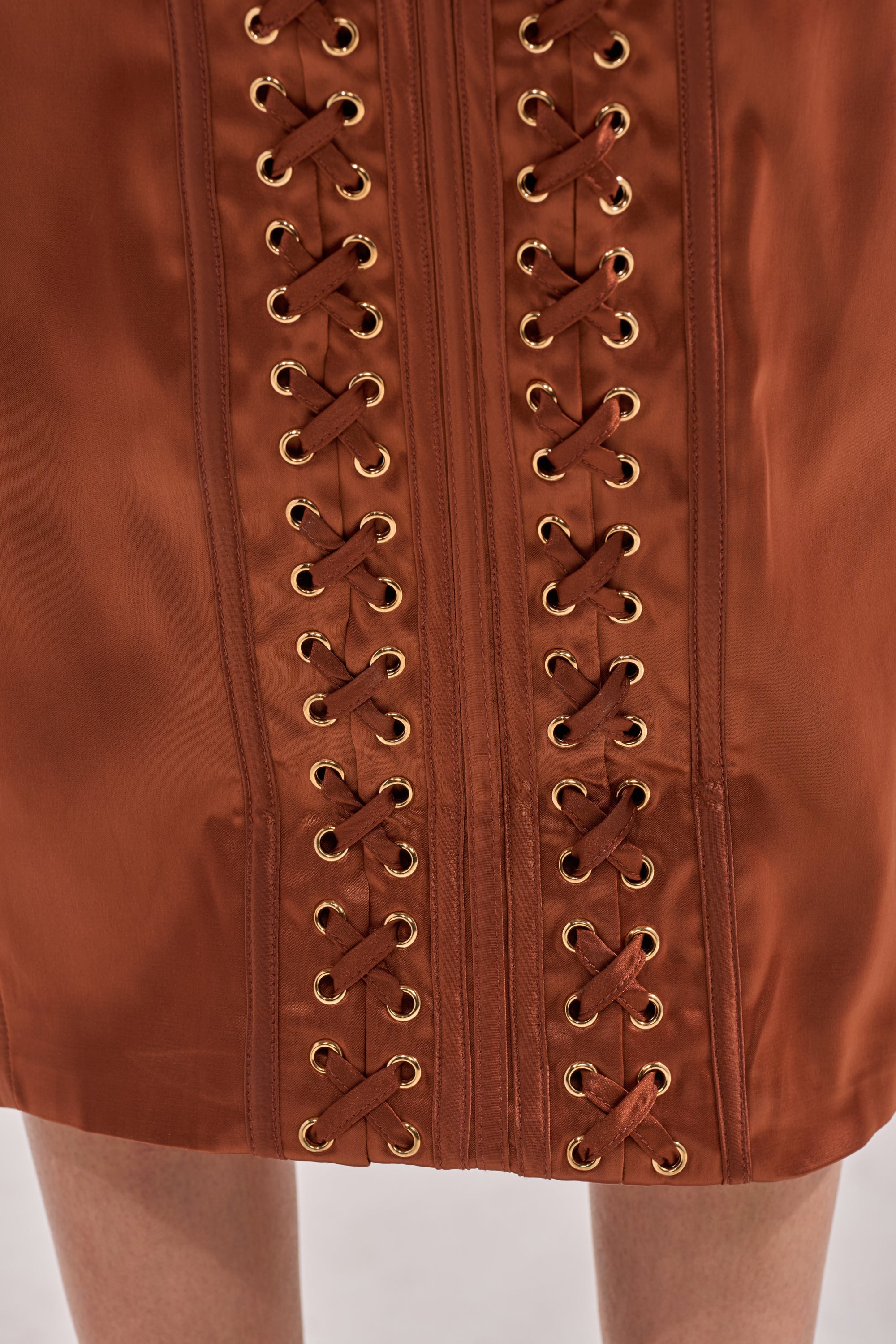 WOAH BABY SATIN MIDI DRESS IN CHOCOLATE