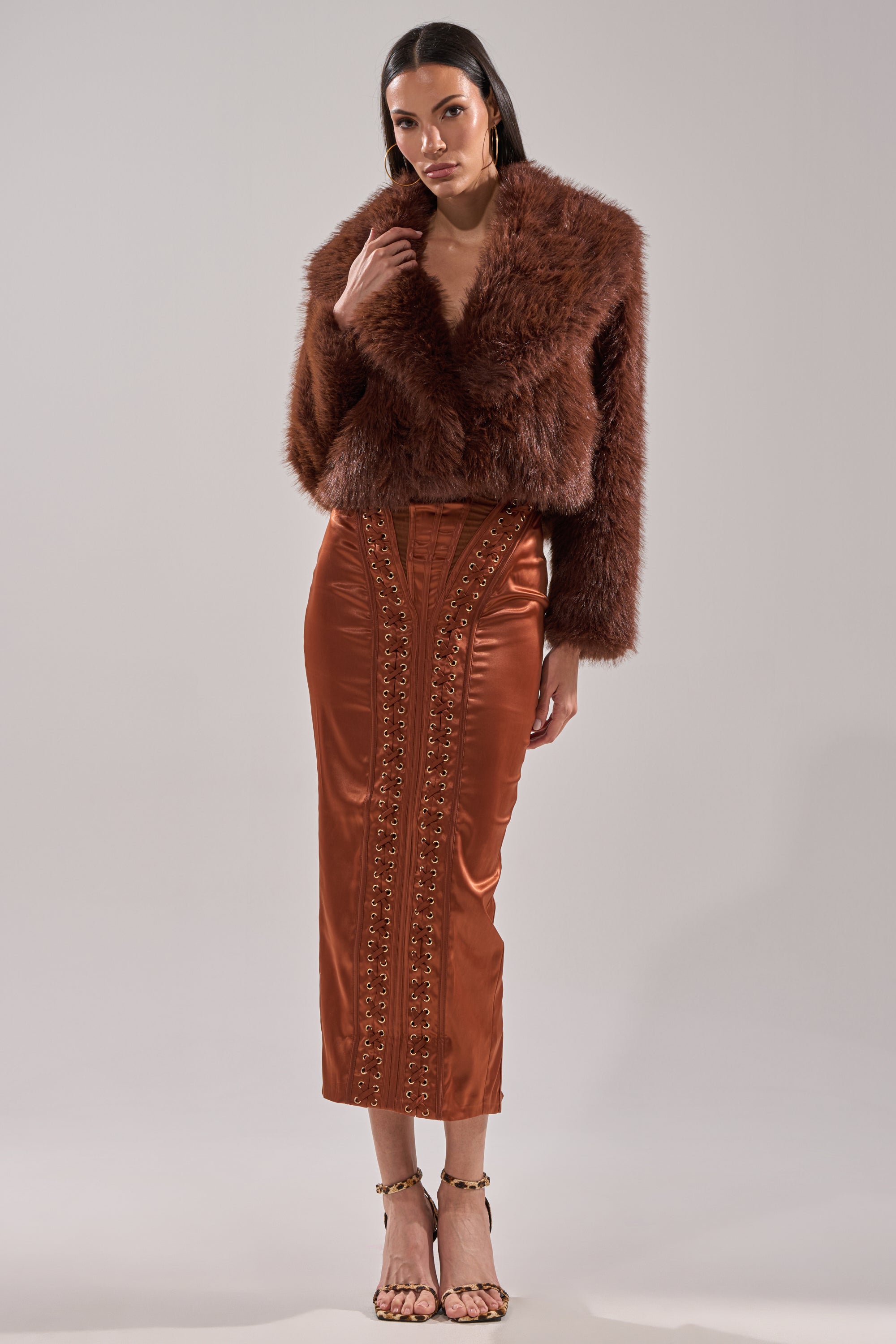 WOAH BABY SATIN MIDI DRESS IN CHOCOLATE