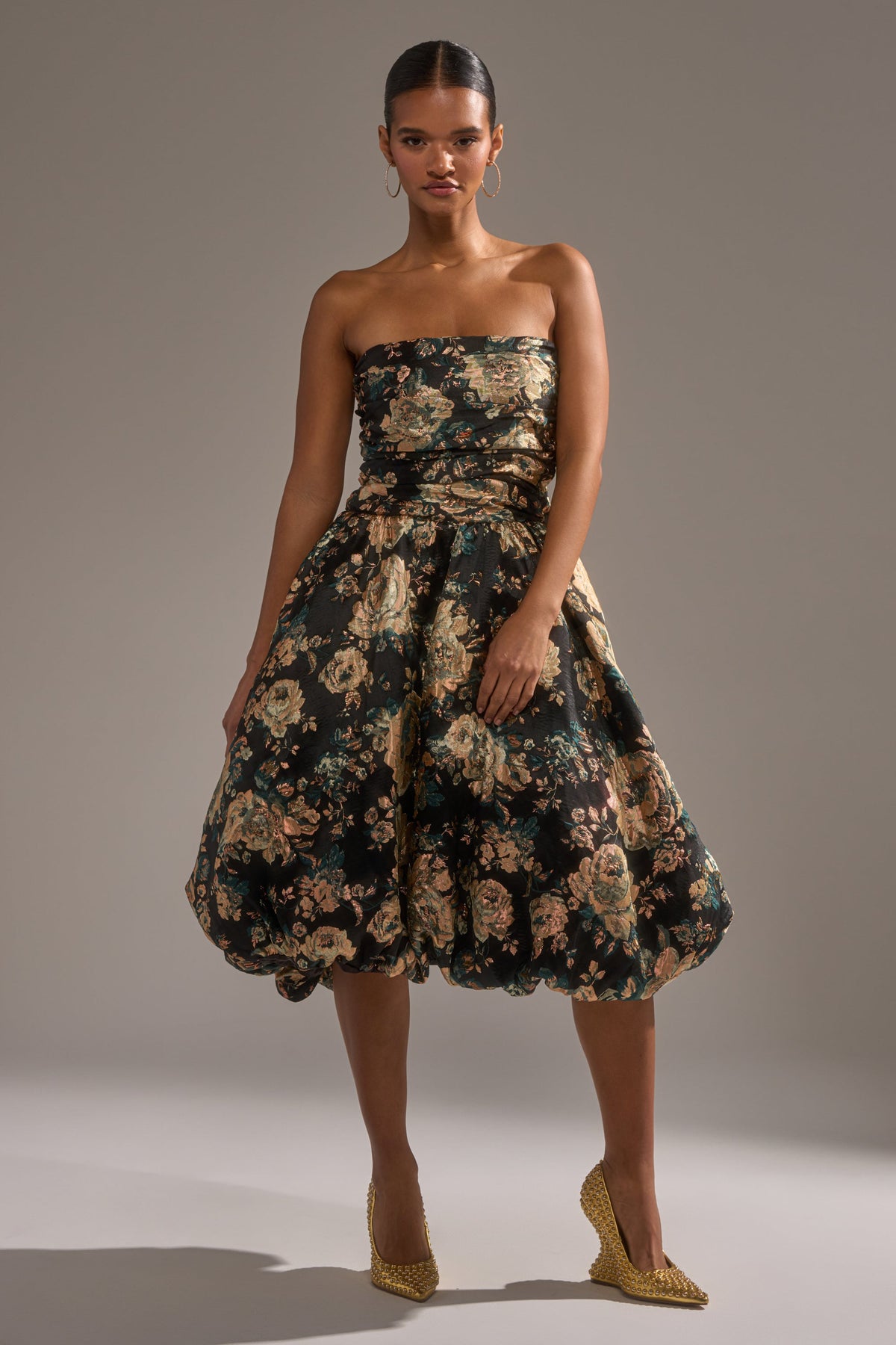 DRESSED TO IMPRESS BROCADE MIDI DRESS