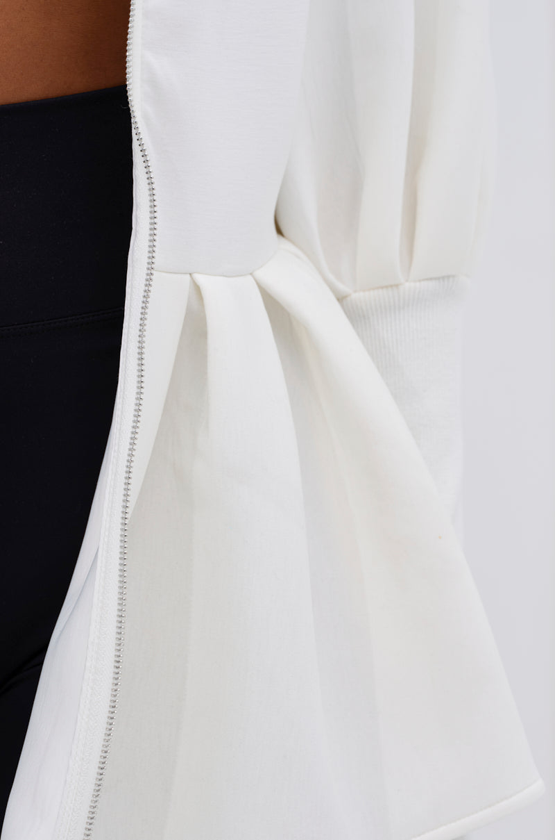 TWIN FLAME PEPLUM BOMBER IN WHITE