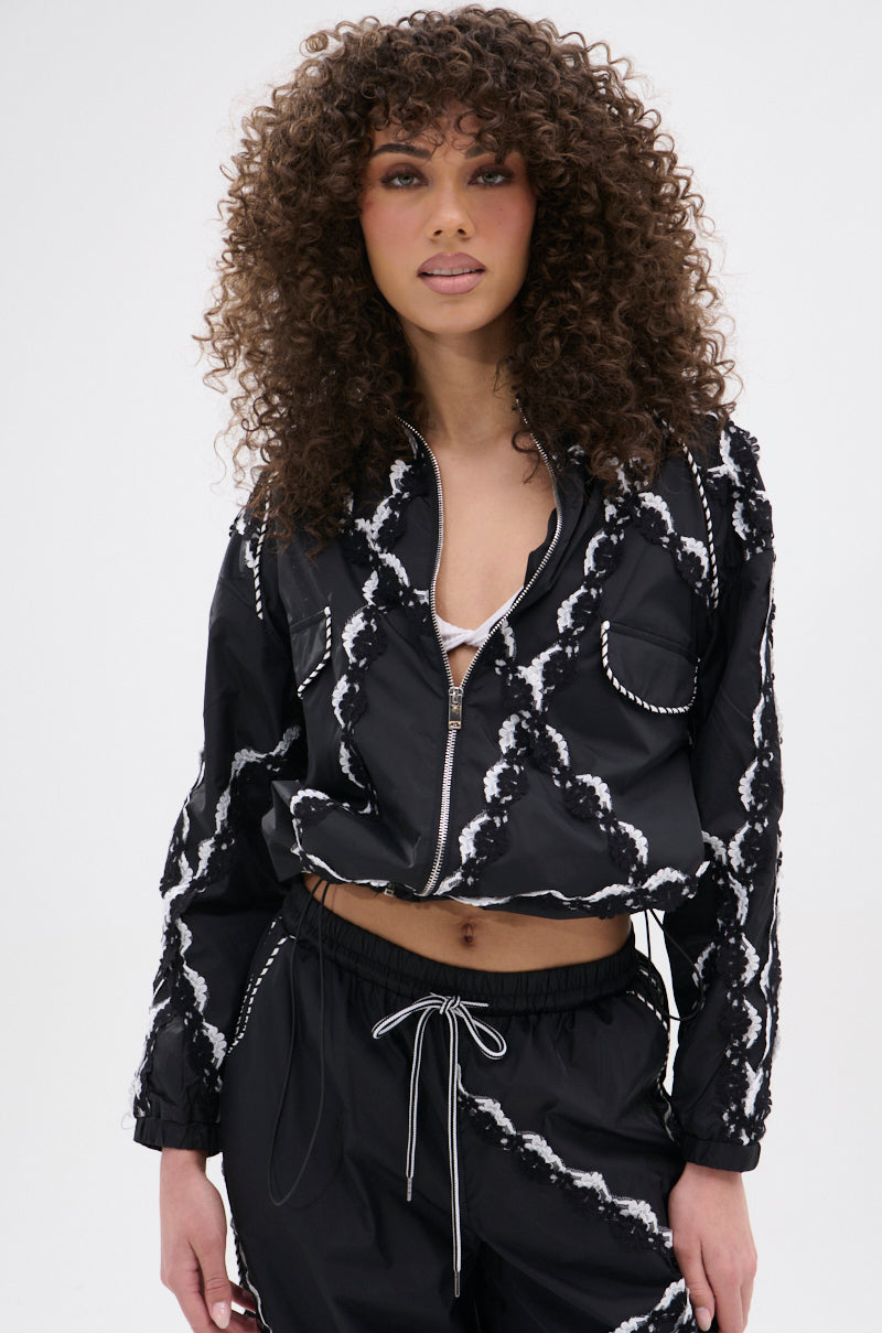 STRIKE OUT LACE TRIM BOMBER