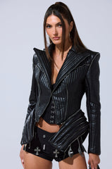 VORTEX FAUX LEATHER BLAZER