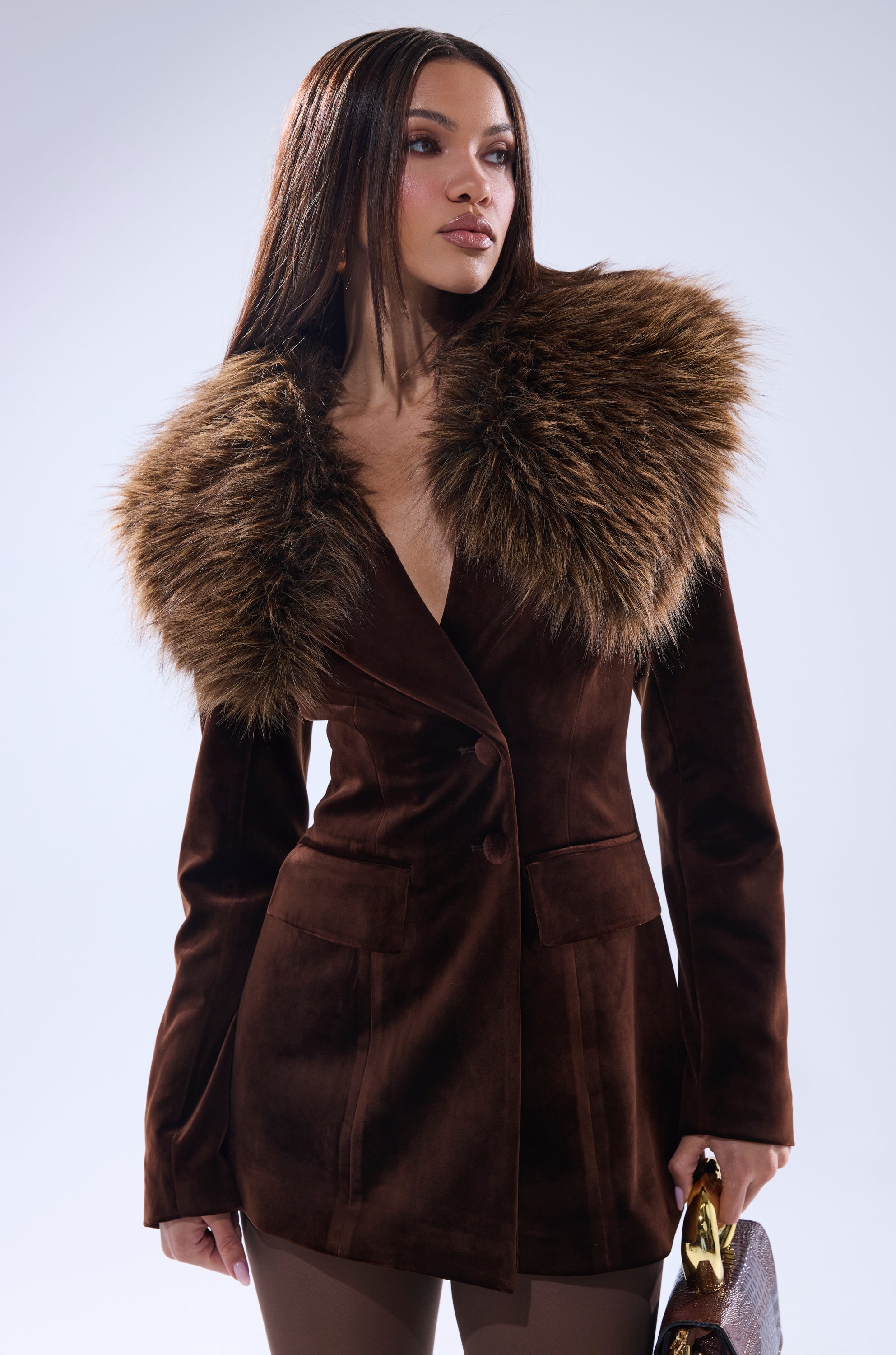 SUNDAY VELVET BLAZER WITH REMOVABLE FUR COLLAR