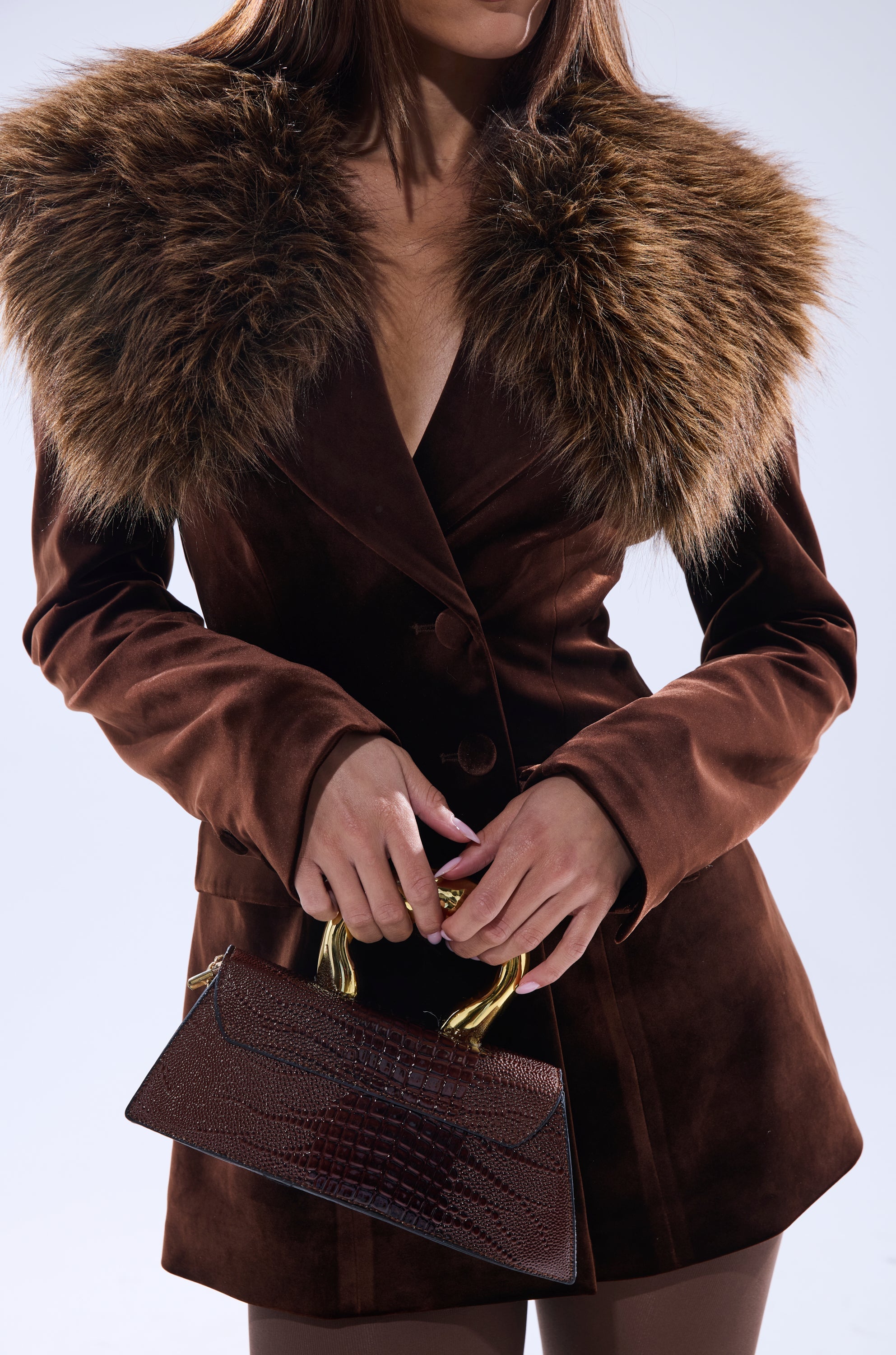 SUNDAY VELVET BLAZER WITH REMOVABLE FUR COLLAR