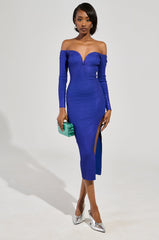 NOBODY'S BUSINESS BANDAGE MIDI DRESS IN BLUE