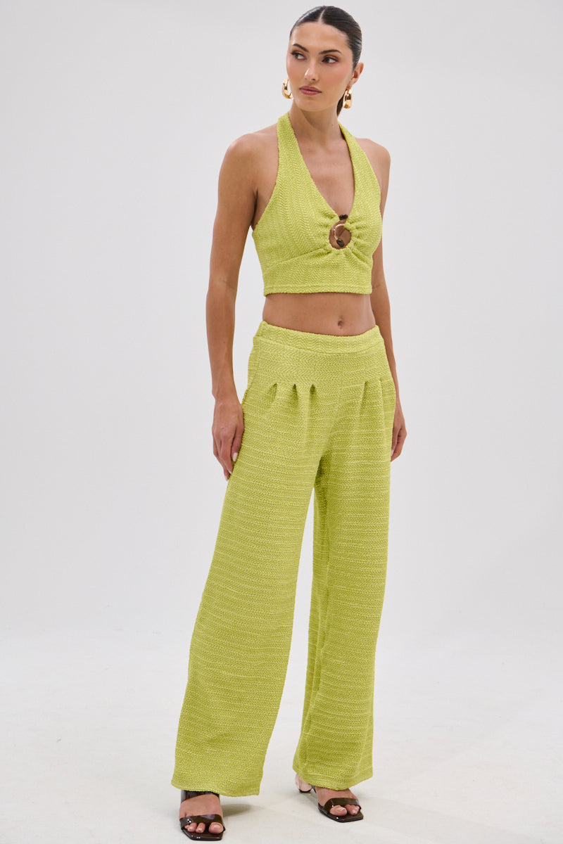 HOLLYWOOD SLINKY TEXTURED PALAZZO PANT IN GREEN