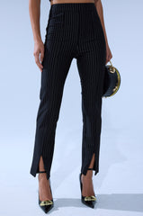LIVI STRETCHY PINSTRIPE SKINNY PANTS WITH SLITS