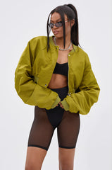 TAKE IT EASY CROPPED BOMBER IN GREEN