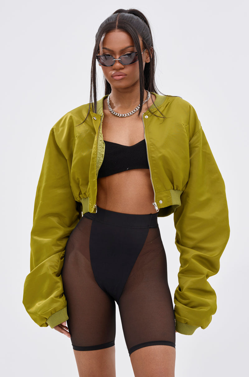 TAKE IT EASY CROPPED BOMBER IN GREEN