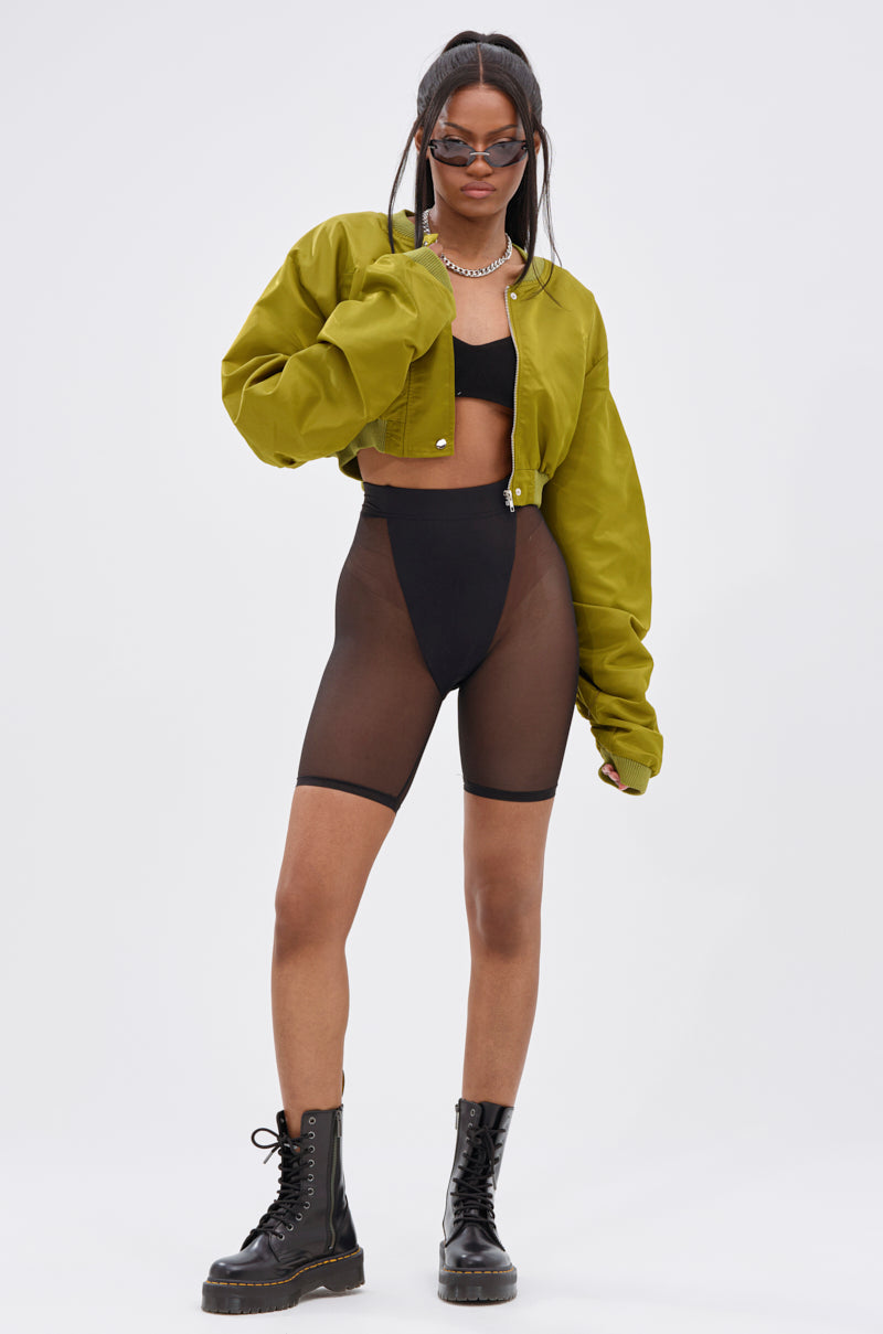TAKE IT EASY CROPPED BOMBER IN GREEN