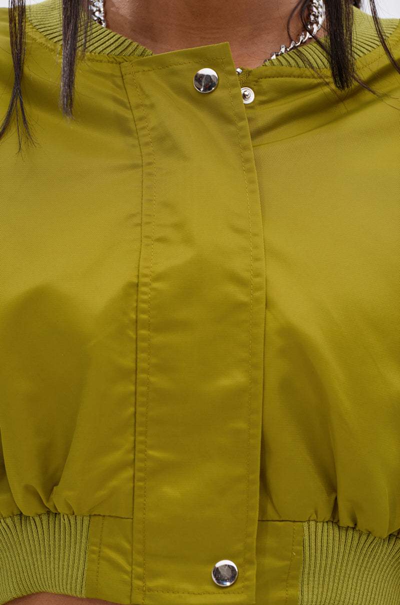 TAKE IT EASY CROPPED BOMBER IN GREEN