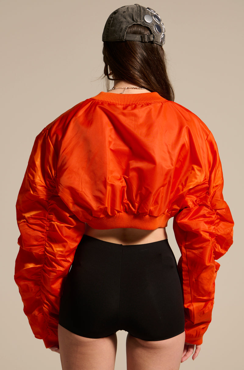 TAKE IT EASY CROPPED BOMBER IN ORANGE