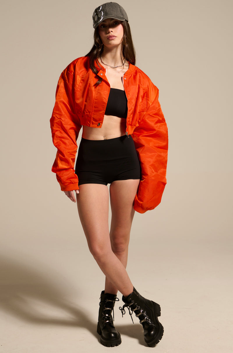 TAKE IT EASY CROPPED BOMBER IN ORANGE
