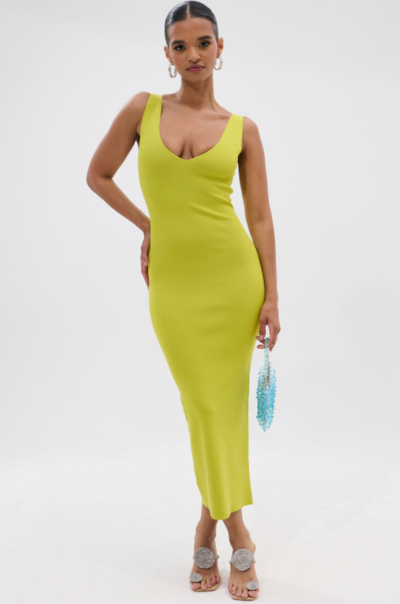 BETWEEN THE LINES MIDI DRESS IN LIME