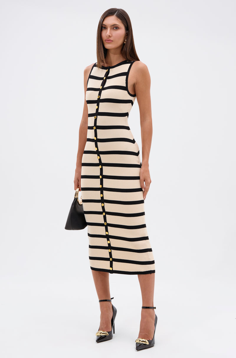 KAREN STRIPE KNIT MIDI DRESS