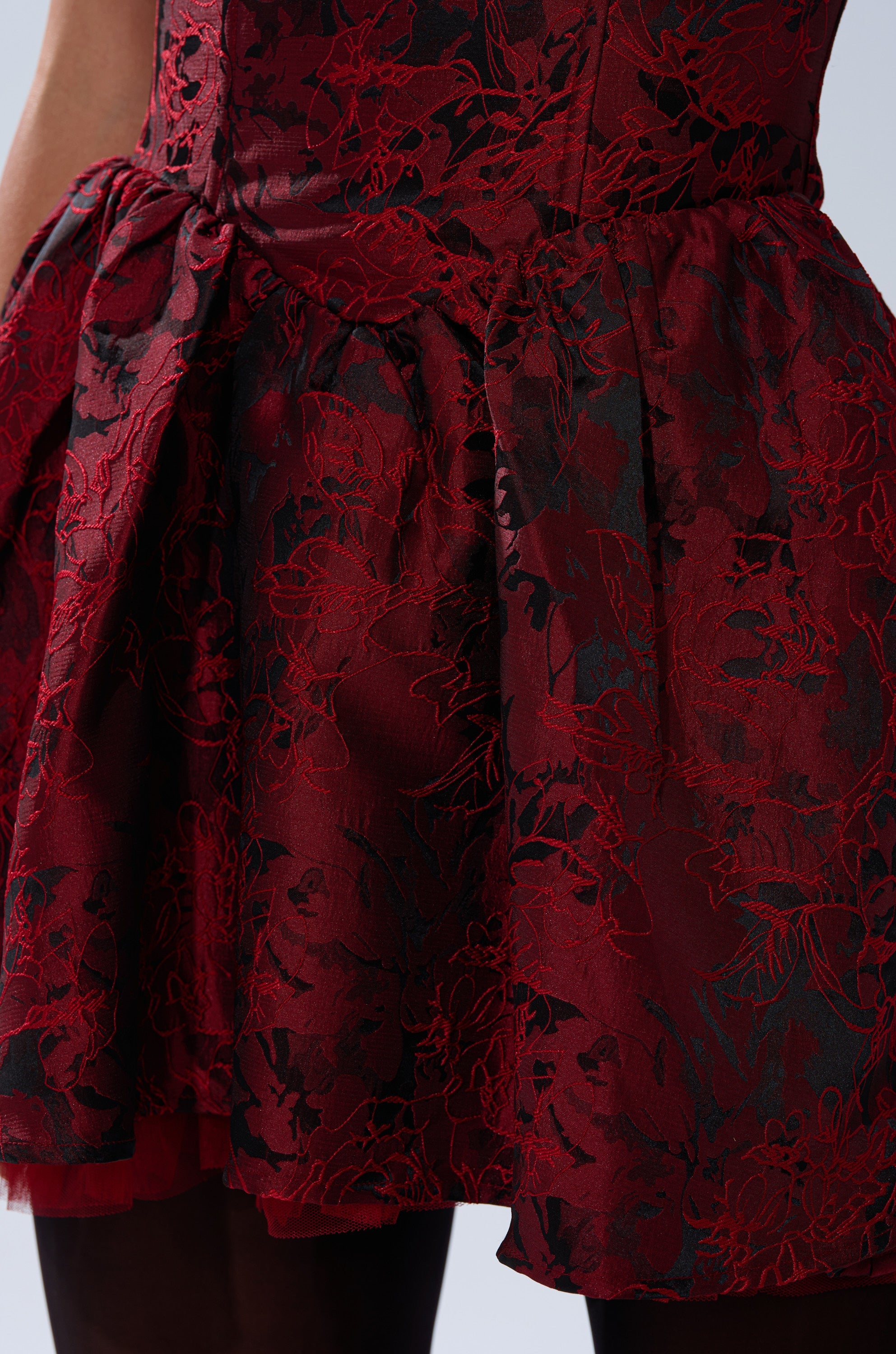 BRINA BROCADE MINI DRESS IN BURGUNDY